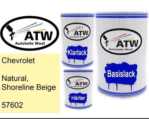 Chevrolet, Natural, Shoreline Beige, 57602: 500ml Lackdose + 500ml Klarlack + 250ml Härter - Set, von ATW Autoteile West.